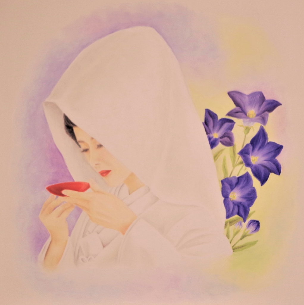 チョークアートで描いた花嫁とキキョウ 白無垢