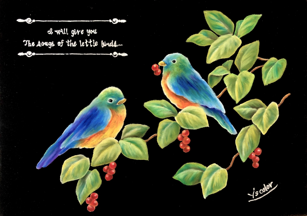 チョークアートで描いた小鳥