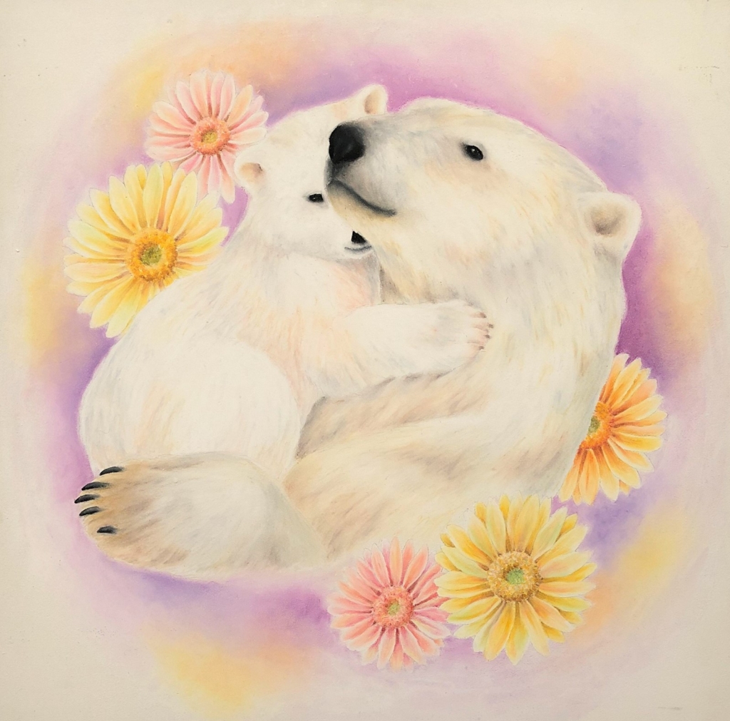 チョークアートで描いたクマの親子 白ボード